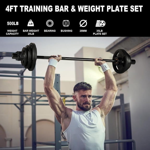 Premium 4ft Adjustable Barbell Set with 35lb Weight Plates for Strength Training and Olympic Lifting