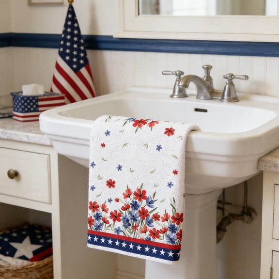 Premium 4th of July Hand Towel 23.6x15.7in, Soft Absorbent Polyester Cloth, Durable Reusable Towel for Bathroom Kitchen Patriotic Home Decoration & Gift