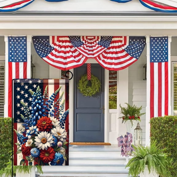 Premium 4th of July Outdoor Hanging Flag 11.8x17.7in, Star Pattern Polyester Garden Decor, Durable Reusable Flag for Courtyard Patio Patriotic Holiday Display