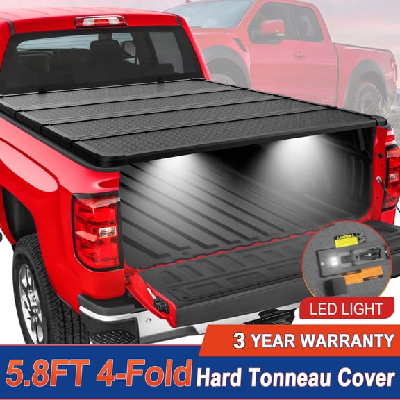 Premium 5.8FT Hard Quad-Fold Truck Bed Tonneau Cover for 2017-2024 Nissan Titan with Built-in LED Light - Complete Weatherproof Cargo Protection System