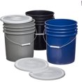 Premium 5 Gallon Bucket with White Lid, HDPE, Black/Gray/Blue, 3 Pack