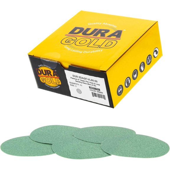 Premium 5" Green Film Sanding Discs - 80 Grit (Box of 50) - Hook & Loop Backing Sandpaper Discs for DA Sanders, Finishing Coarse Cut Abrasive - Sand Automotive Car Paint, Woodworking Wood