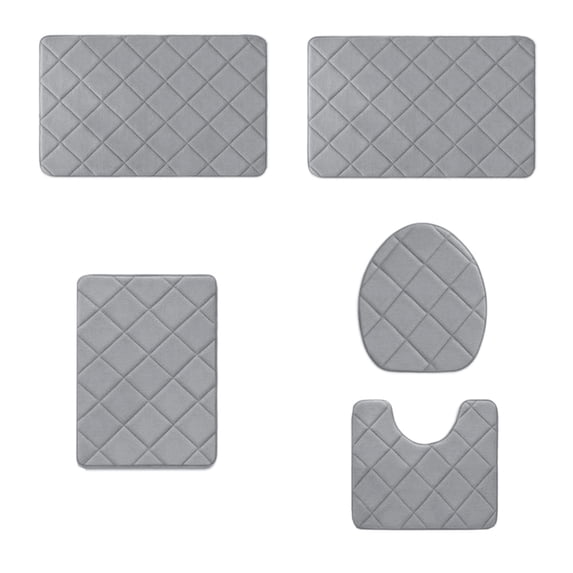 Premium 5-Piece Bathroom Rug Set Non-Slip Soft Water-Absorbent Machine Washable Plush Comfort for Home & Spa