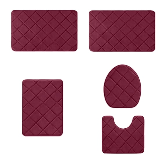 Premium 5-Piece Bathroom Rug Set Non-Slip Soft Water-Absorbent Machine Washable Plush Comfort for Home & Spa