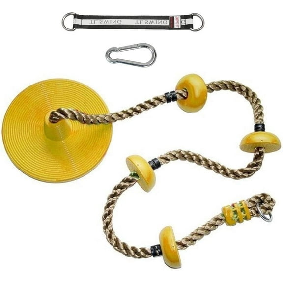 Premium 5-Star TD Climbing Rope Tree Swing Set - Adjustable Height, Yellow Disc Seat - Outdoor Playground Accessories