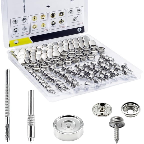 Premium 50 Sets(200Pcs) Snap Button Kit, 15mm Marine Grade Stainless Steel Canvas Snap Kit with 3 Setting Tools, Heavy Duty Snap Fastener Kit for Boat Covers Tarps Fabric Outdoor DIY Repair