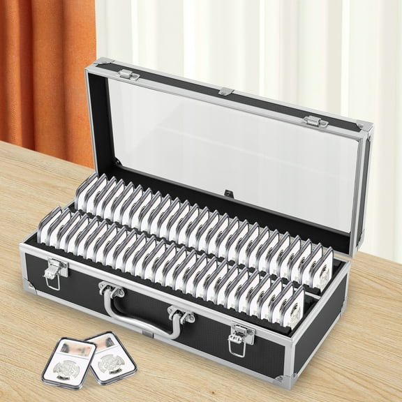 Premium 50Slot Coin Slab Display & Storage Case Heavy Duty Lockable Collector Case with EVA Protection Portable Coin Holder for Graded Coins & Collectibles