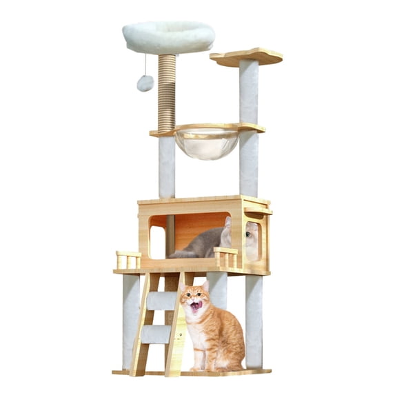 Premium 57.8 Inch Cat Tower Tree - 147cm Tall Scratching Post Condo with Perches for Kittens & Cats to Play, Climb, and Nap