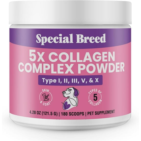 Premium 5X Collagen Powder for Dogs - Types I, II, III, V & X - Skin, Join, Gut & Coat Support - Collagen Powder with Bamboo & Vitamin C, 180 Scoops 4.28 oz