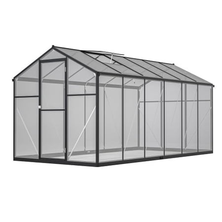 Thanaddo 6'x12' Heavy Duty Walk-in Polycarbonate Greenhouse, Aluminum Frame with Roof Vent for Backyard, Black