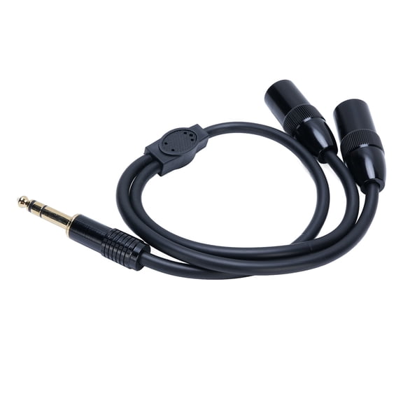 Premium 6.35mm Male Plug to Double XLR Cable Stereo Unbalanced Audible Converter Y Splitter Cord for Microphones and DV Cameras, 19.2 inches / 48.7 cm Black Wire