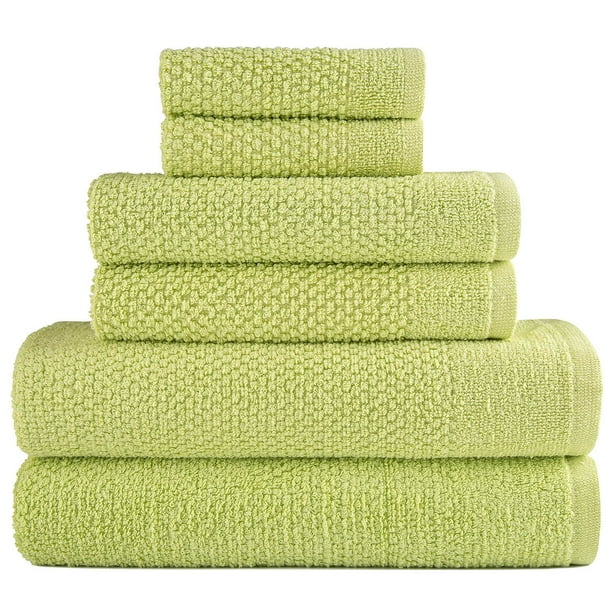 Premium 6 Piece Essential Bath Towel Set Green Design Colorfast and Durable 100 Ringspun Egyptian Cotton Exceptional Strength and Absorbency 500 GSM Weight Includes 2 Bath Towels 2 Hand T Walmart Busi...