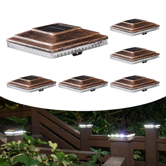 Premium 6Pack Solar Post Cap Lights 20LM Warm/Bright Dual Mode Fits 4x4 & 5x5 Wood/Vinyl Posts Brushed Copper