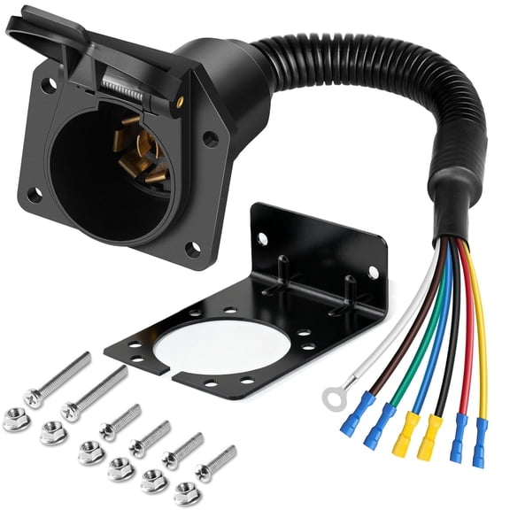 Premium 7 Pin Trailer Connector with Mounting BracketHeavy-Duty 7 Pin Trailer Plug with Color-Coded Wiring Harness for Easy InstallationWaterproof 7 Way Trailer Plug for RVsTrailersBoat Trailers