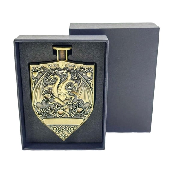 Premium 7-in-1 Metal D&D Dice Button with Dragon Design for Tabletop RPG Gaming