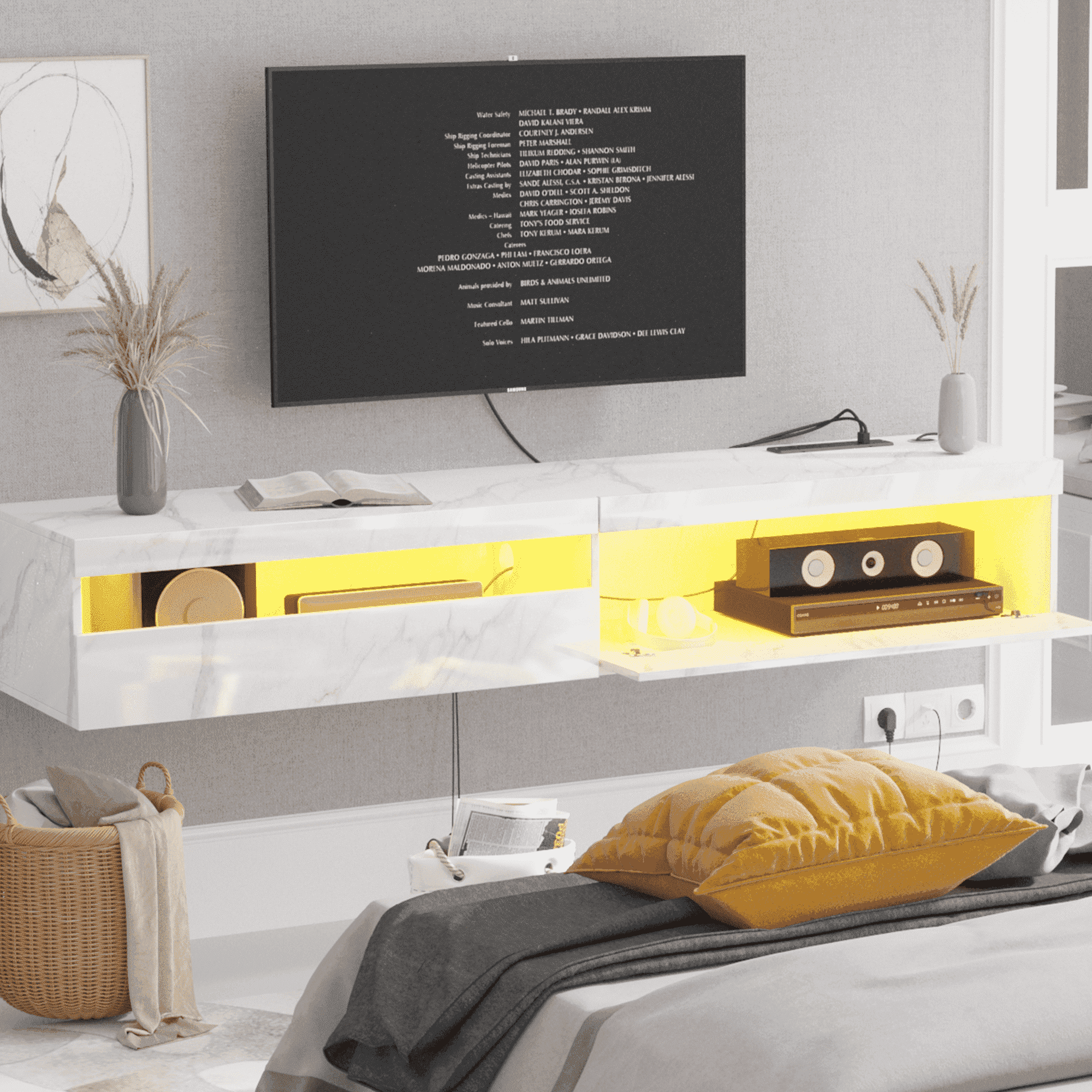 Premium 71 - Inch Wall - Mounted Floating TV Stand Featuring RGB LED ...