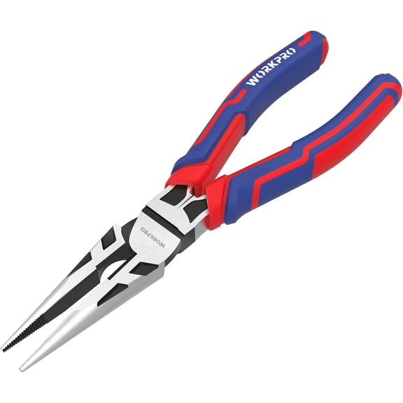 Premium 8 Needle Nose Pliers, Paper Clamp Precision, Heavy-Duty CRV Steel, Large Soft Grip with Wire Cutter, Long Cutting W031269