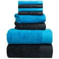 thumbnail image 1 of Premium 8 Pieces Towel Set including 2 Bath Towels 30" x 56", 2 Hand Towels 18" x 30" and 4 Washcloths 13" x 13" - Color: Black & Petrol | 100% Cotton |Machine Washable high Absorbency, 1 of 11