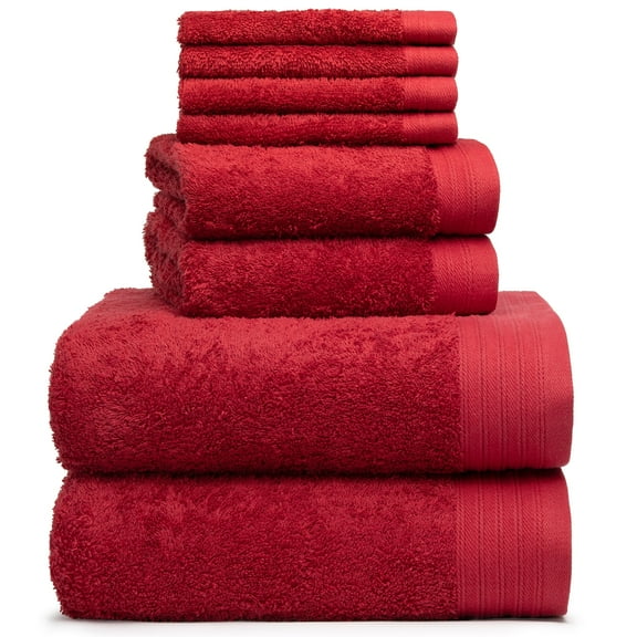Premium 8 Pieces Towel Set including 2 Bath Towels 30" x 56", 2 Hand Towels 18" x 30" and 4 Washcloths 13" x 13" - Color: Burgundy | 100% Cotton |Machine Washable high Absorbency