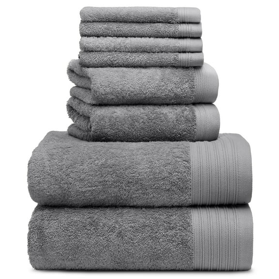Premium 8 Pieces Towel Set including 2 Bath Towels 30" x 56", 2 Hand Towels 18" x 30" and 4 Washcloths 13" x 13" - Color: Dark Grey |100% Cotton |Machine Washable high Absorbency