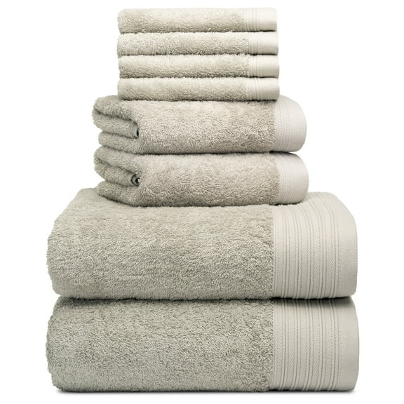 Premium 8 Pieces Towel Set including 2 Bath Towels 30" x 56", 2 Hand Towels 18" x 30" and 4 Washcloths 13" x 13" - Color: Silver |100% Cotton |Machine Washable high Absorbency