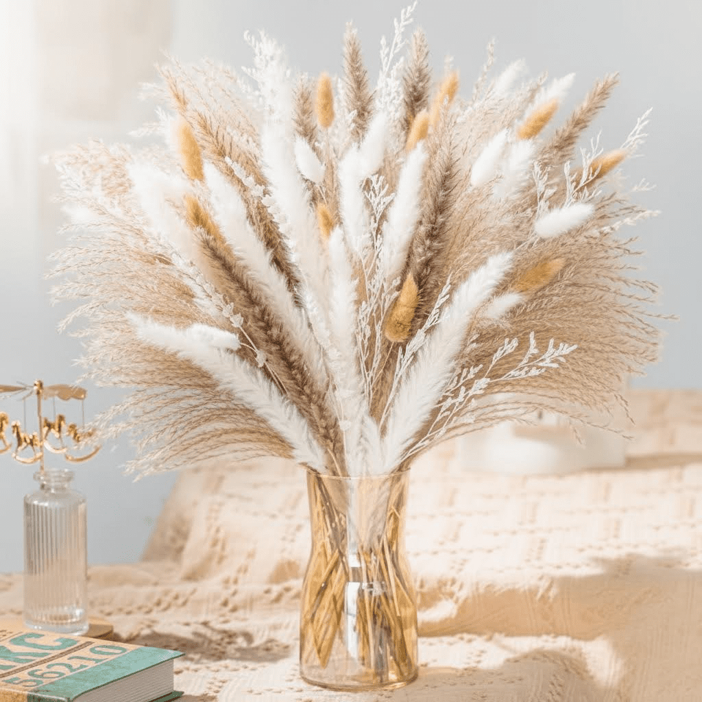 Premium 8-Variety Dried Pampas Grass Bouquet - Boho Wedding Flowers, Rustic Farmhouse & Home Table Decor Centerpiece, Natural Dried Floral Arrangement (93 Pieces)