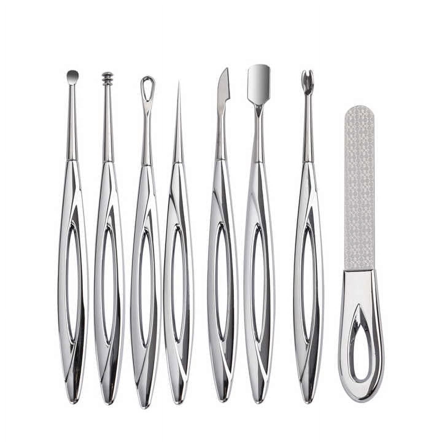 Premium 8-in-1 Portable Nail & Grooming Tool Kit  Stainless Steel Cuticle Pusher, Nail File, Ear Cleaner, Blackhead Remover for Home & Travel