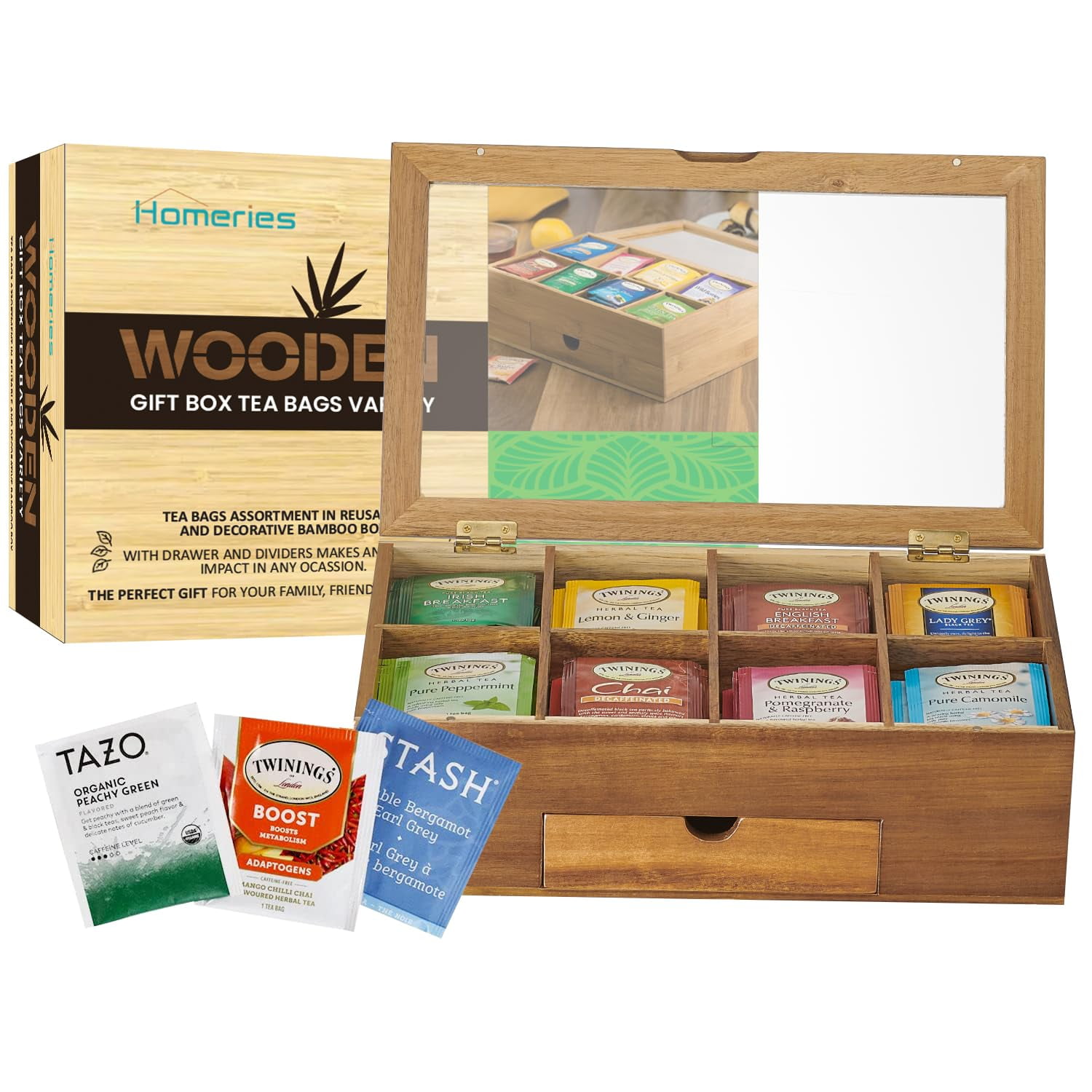 Premium 80 Tea Bag Assortment Gift Box Set By Homeries Premium 80 Tea Bag Assortment Gift Box Set By Homeries