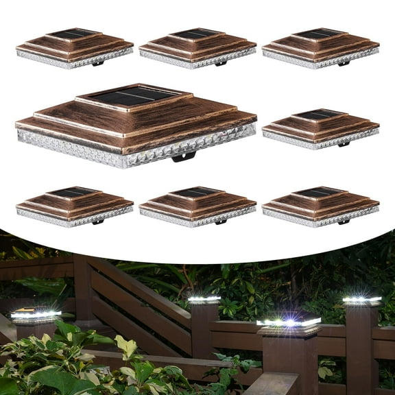 Premium 8Pack Solar Post Cap Lights 20LM Warm/Bright Dual Mode Fits 4x4 & 5x5 Wood/Vinyl Posts Brushed Copper