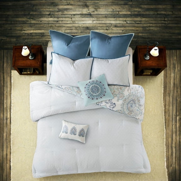 Premium 8Piece Cotton Bedding Sets Reversible Floral Comforter with Chic Design for King Size Beds