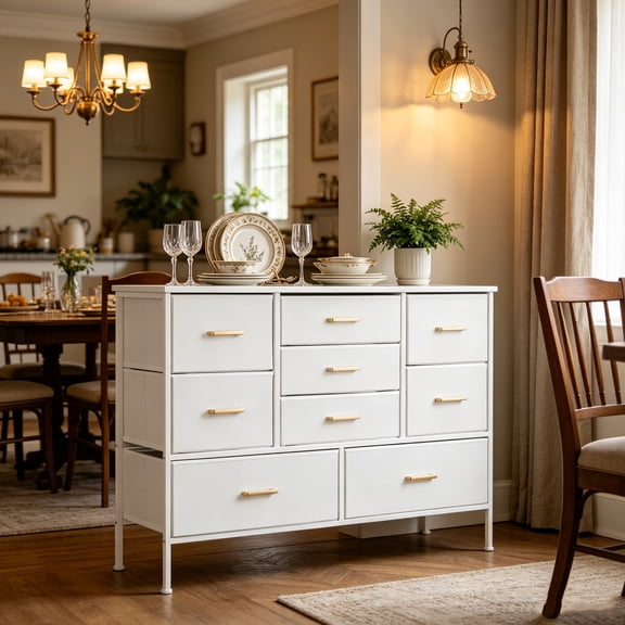 Premium 9-Drawer Fabric Dresser Storage Tower - Durable White Chest with Fabric Bins, Ideal Organizer for Bedroom & Closet