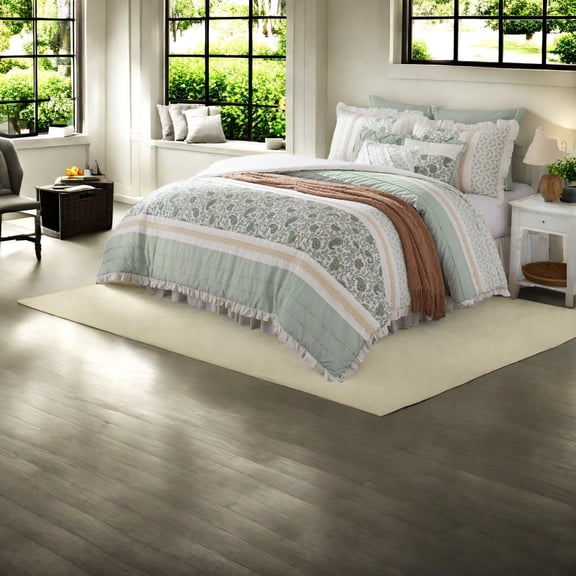 Premium 9 Piece Bedding Sets Cotton Percale Comforter with Farmhouse Design Aqua King Size