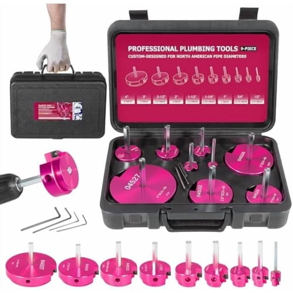Premium 9-Piece PVC Pipe Reamer Kit, Includes Sizes 1/2", 3/4", 1", 1-1/4", 1-1/2", 2", 2-1/2", 3", 4", For Standard 1/2" Drills, Ideal for PVC, CPVC, ABS Pipes, Perfect for Plumbing Repairs$$