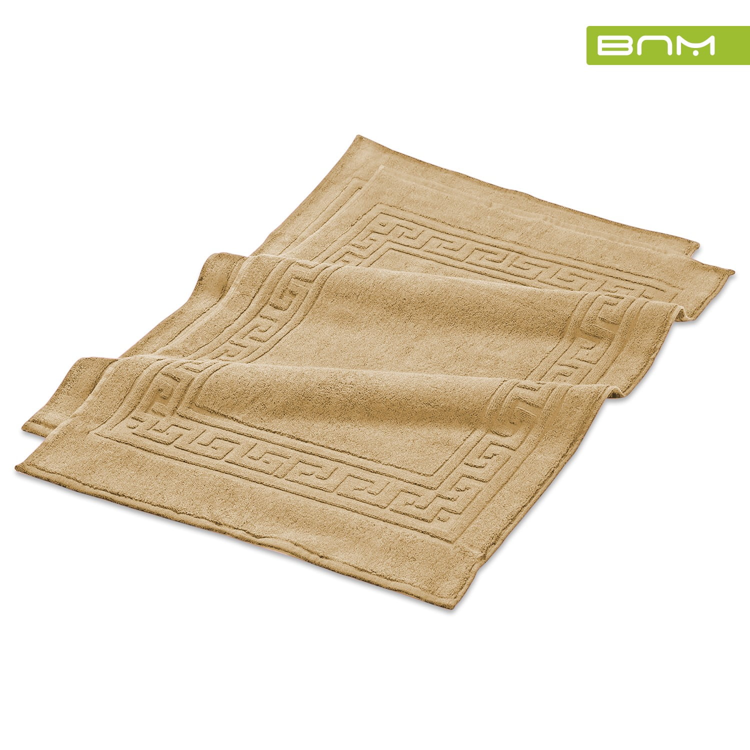 Toast Cotton Absorbent Bath Mat Set with Meander Border, 22" x 35"
