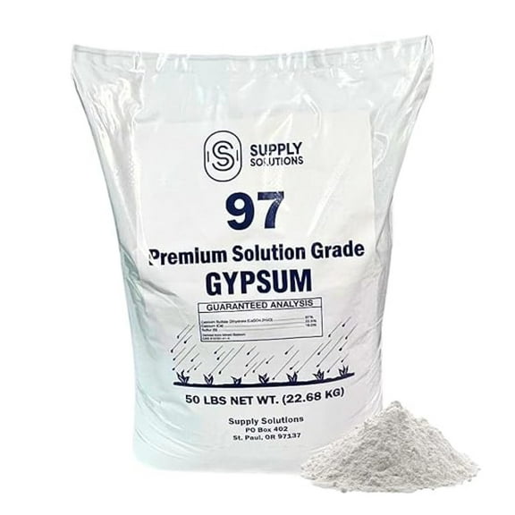 Premium 97 Grade Gypsum - Fast Acting Gypsum for Soil - Organic Sulfate Dihydrate - Gypsum Powder for Root Growth, Lawns, Mushroom Cultivation (50lbs)