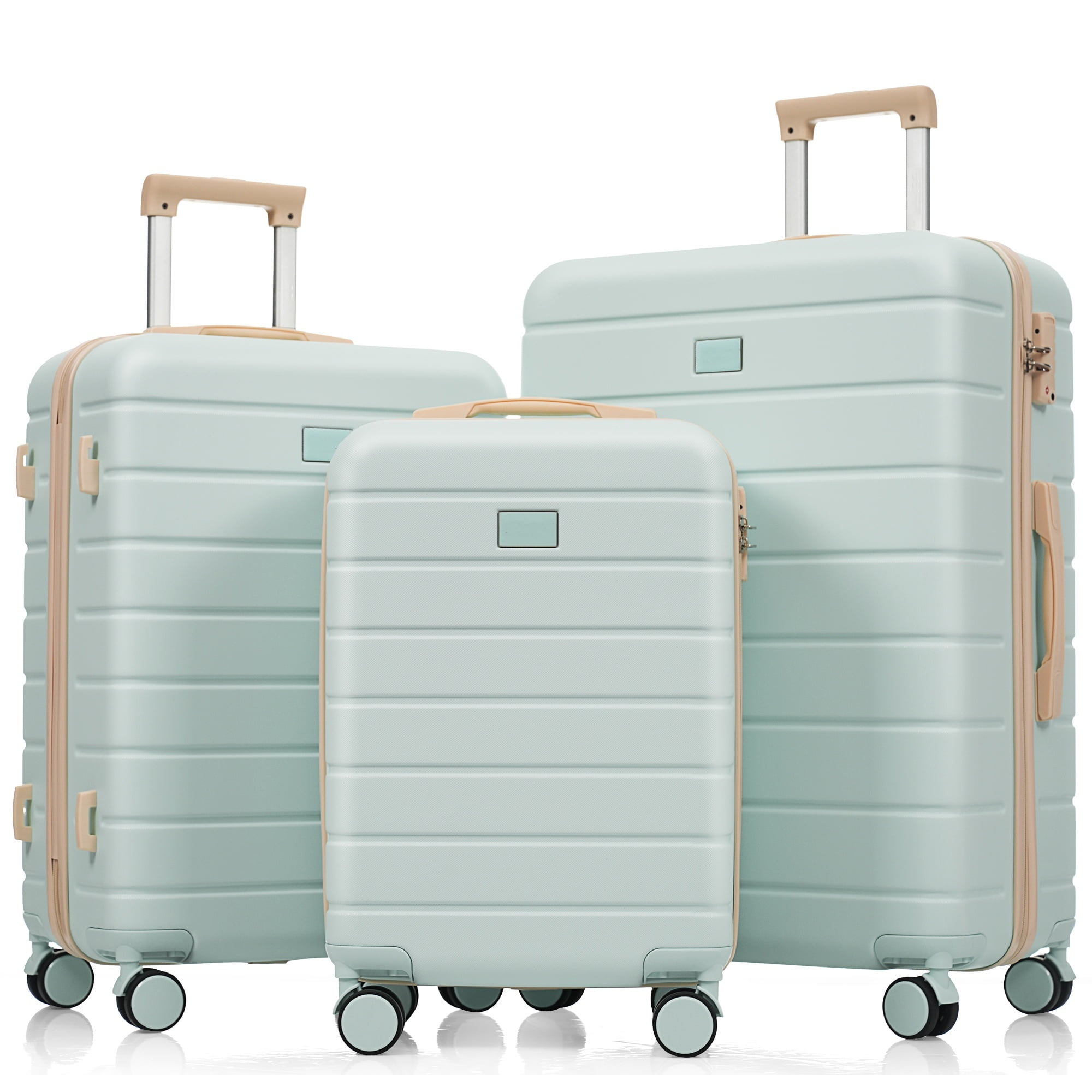 Green ABS 3-Piece Luggage Set with TSA Lock, 360° Spinner Wheels for Effortless Travel (20/24/28 Inch)
