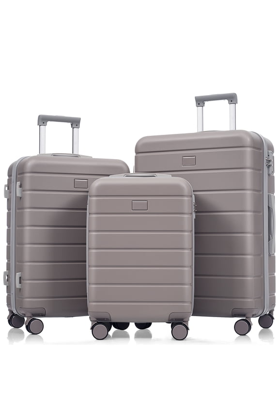 3-Piece ABS Spinner Luggage Set with TSA Lock, 20/24/28 Inch Light Brown Suitcases for Secure Travel