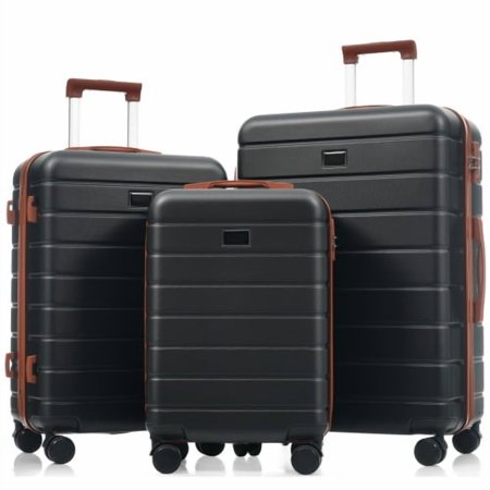 Premium ABS Luggage Set 3-Piece Black Brown, Hard Shell Suitcase with TSA Lock, 360° Spinner Wheels, Telescoping Handle, 20/24/28 Inch Lightweight Travel Bag for Family or Business