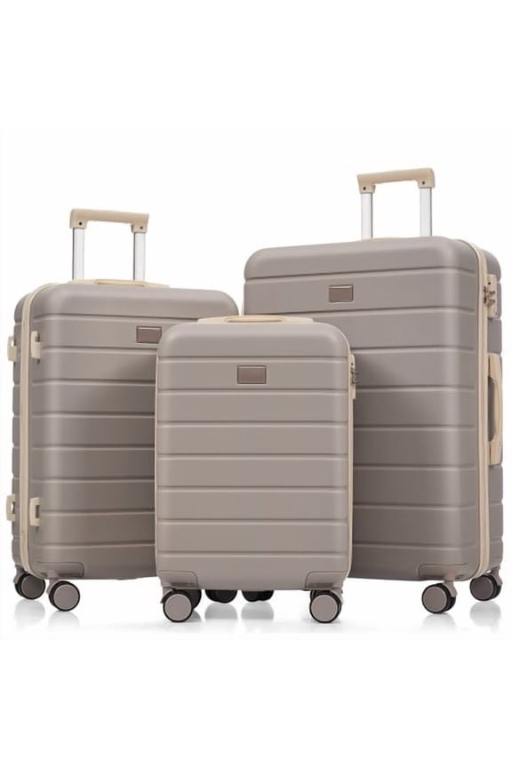 Premium ABS Luggage Set 3-Piece Brown, Hard Shell Suitcase with TSA Lock, 360° Spinner Wheels, Telescoping Handle, 20/24/28 Inch Lightweight Travel Bag for Family or Business