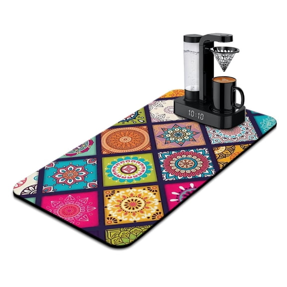 Premium Absorbent Coffee Bar Mat - Eco-Friendly 4-Layer Design with Non-Slip Base for Coffee Machines & Kitchen Countertops