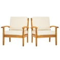 thumbnail image 1 of Premium Acacia Patio Wood Club Chairs Set of 2, Teak Finish Furniture Sets with Thick Cushion, 1 of 8