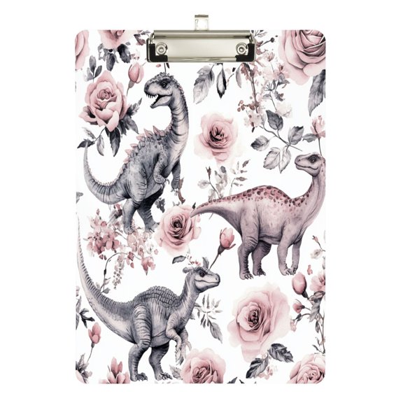 Premium Acrylic Clipboard Clear Board with Silver Clip Thick Durable for Office Teacher,Dinosaur Rose Chart