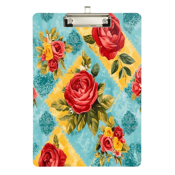 Premium Acrylic Clipboard Clear Board with Silver Clip Thick Durable for Office Teacher,Vintage Rose Quilt Chart