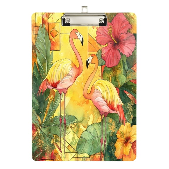 Premium Acrylic Clipboard Clear Board with Silver Clip Thick Durable for Office Teacher,Watercolor Flamingo
