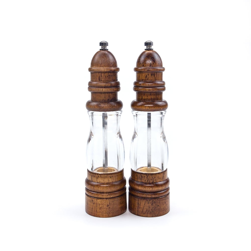Premium Acrylic Salt and Pepper Grinder Set, Manual Salt and Pepper Mills- Wooden Shakers with Adjustable Ceramic Core Salt Grinder and Pepper Mill 8 Inches by KAUKKO (2 Pack)