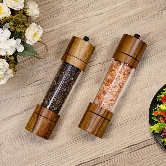 Premium Acrylic Salt and Pepper Grinder Set, Manual Salt and Pepper Mills- Wooden Shakers with Adjustable Ceramic Core-Salt Grinder and Pepper Mill -8 Inches-Pack of 2