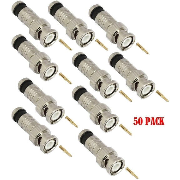 Premium Adapter BNC Compression Connector for CCTV Camera RG6 Coax Cables 50/pk