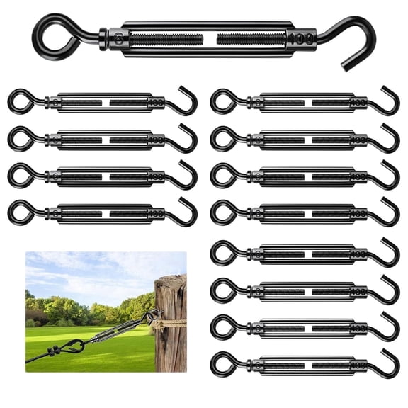 Tootaci 12PCS Turnbuckle Tensioner, Hook & Eye Cables Wire Tightening Turnbuckles for Screen Door Shade Sail Fence Tent Picture Hanging (M6)