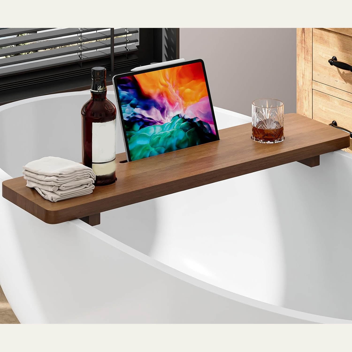 Premium African Solid Teak Bathtub Tray, Waterproof Bath Caddy with