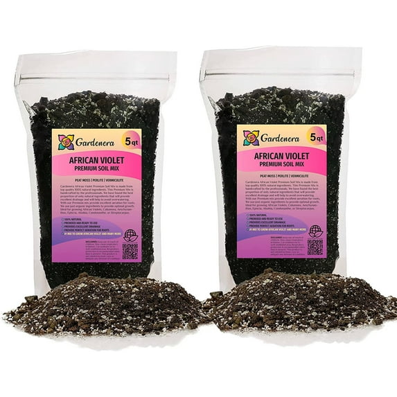 Premium African Violets and Gesneriad Premium Soil Mix by Gardenera - 10 Quart - Horticultural Perlite, Vermiculite, Sphagnum Peat Moss - Made in USA - (2 Bags of 5QT)
